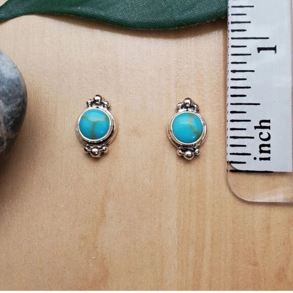 Turquoise Earring Studs Southwestern Dainty Silver Earrings - Picture 5 of 6